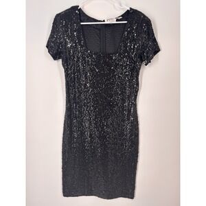 Vintage Nite Line Black Sequin Bodycon Sparkly Cocktail NYE Disco Glam Gala